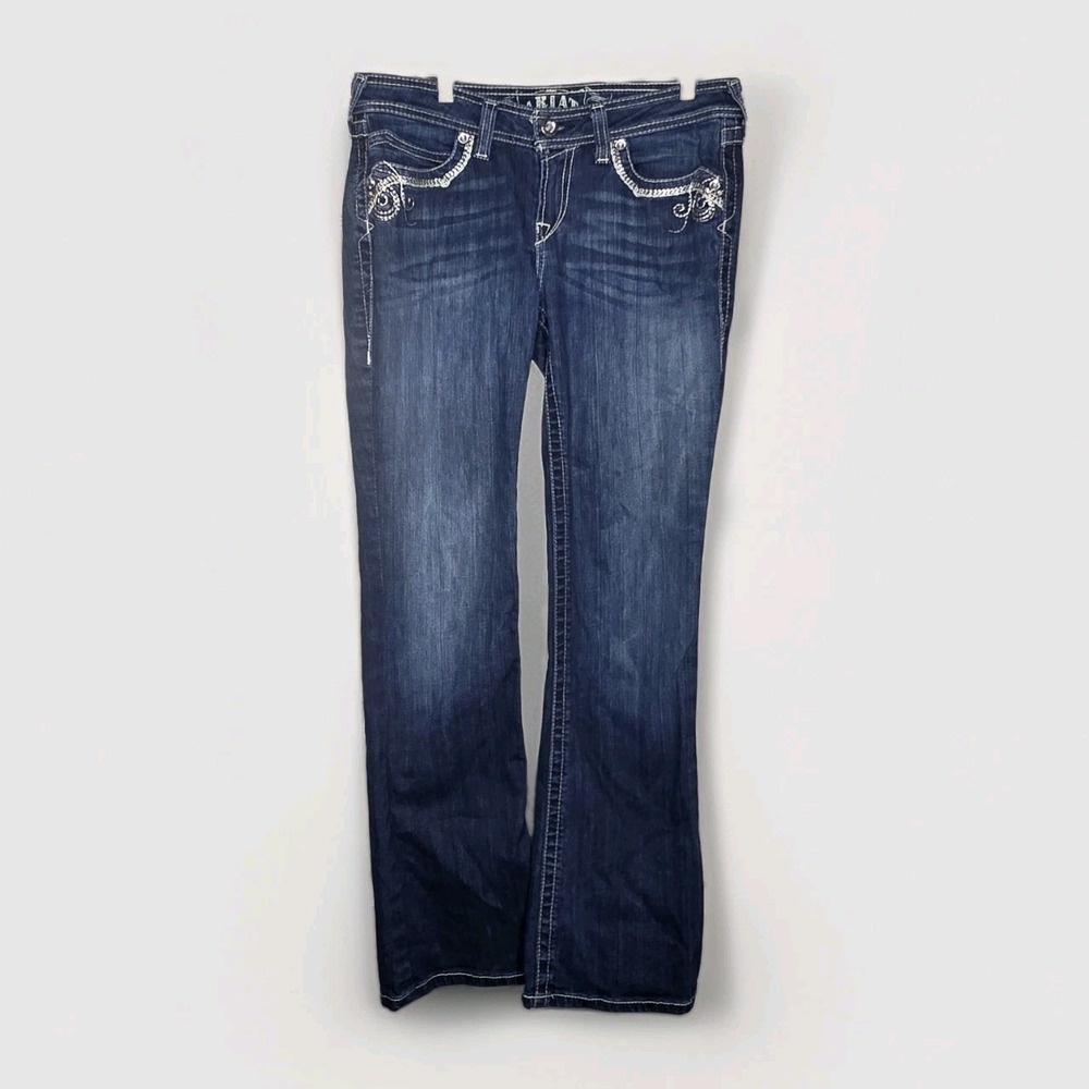 ARIAT Turquoise Bootcut Jeans Womens 29R Stretch Mid Wash Western Cowgirl Rodeo